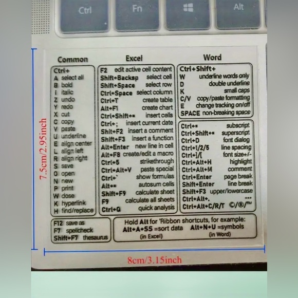 Transparent Word & Excel Keyboard Shortcut sticker Guide - Picture 3 of 4